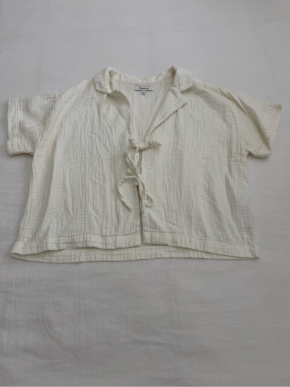 Madewell Cream Tie-Front Short Sleeve Blouse